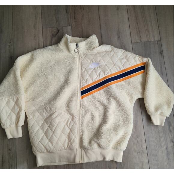 Nike Sherpa Loose Fit Oversized Full Zip Track Jacket Cream Women Sz XS - Picture 2 of 11